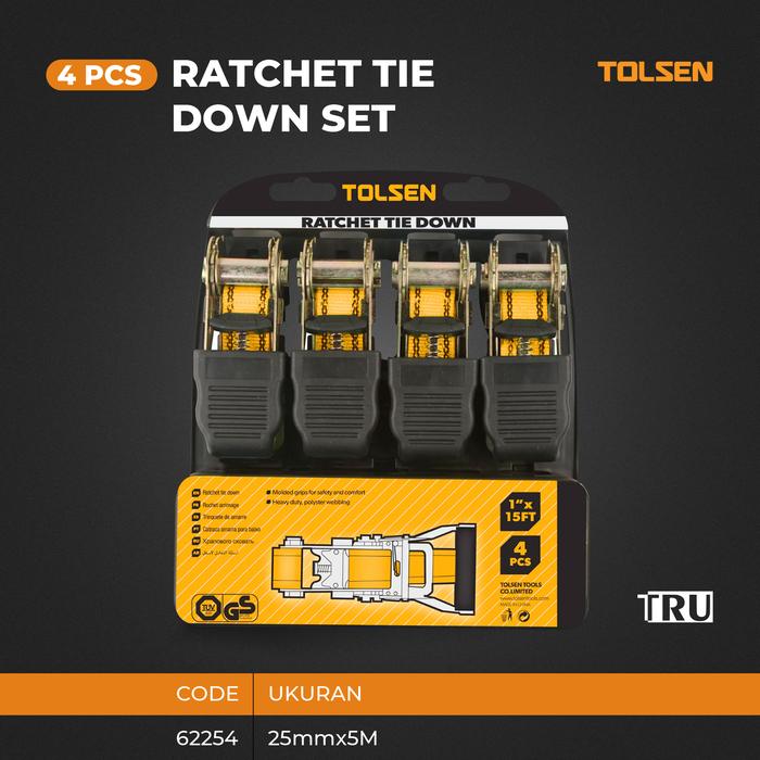 Gambar Ratchet Tie Down Cargo Lashing Belt Set 25 mm x 5M TALI PENGIKAT BARANG TOLSEN - 4PCS dari Truteknik undefined Tokopedia