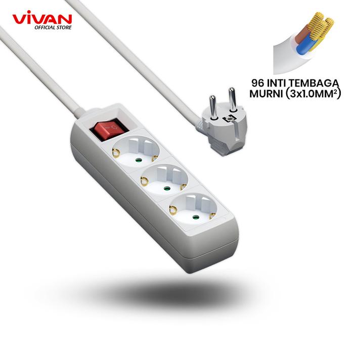 Gambar VIVAN VPS Series Stop Kontak Saklar Socket 3-5 Slot Kabel Inti Tembaga - H001A (3 Slot) dari Vivan Audio Store undefined Tokopedia
