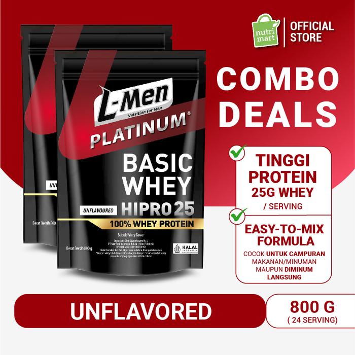 Gambar Twin Pack - L-Men Platinum Basic Whey Protein Unflavoured 800gr/1.8lbs - 25g Whey Protein – 24 Serving – 6,5g BCAA dari Nutrimart Store undefined Tokopedia