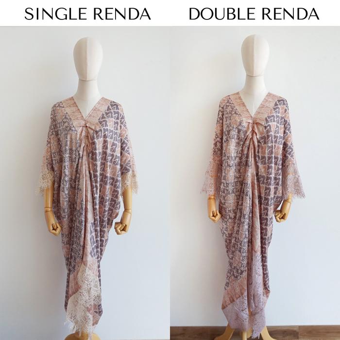 Gambar Benangsari Vira Kaftan Batik Cap Viscose Wanita - 3D Cream, Single Renda dari Benangsari_NEW undefined Tokopedia