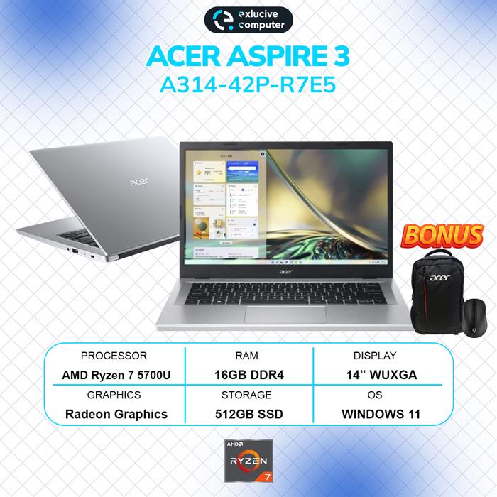 Jual Acer Aspire A314-42P-R7E5 (Ryzen 5700U/16GB/SSD 512GB