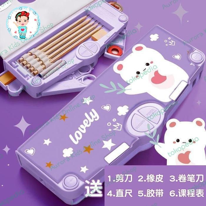 Gambar KOTAK PENSIL IMPORT LUCU Kado Ultah Anak SD Lengkap Model Terbaru - PURPLE BEAR dari Aurora Kids Online Shop undefined 5 Tokopedia