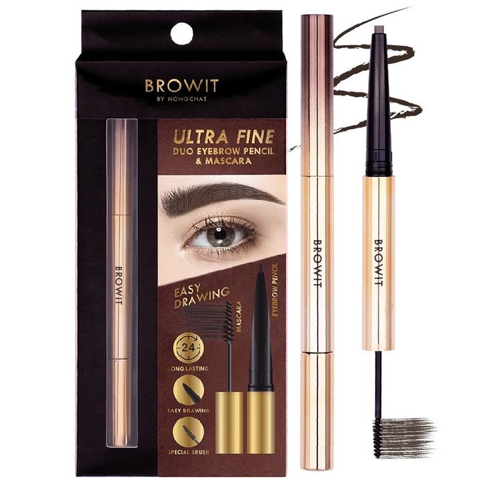 Gambar BROWIT Ultra Fine Duo Eyebrow Pencil & Mascara 2in1 by Nongchat - Chocolate Brown dari Candyberies Shop undefined Tokopedia