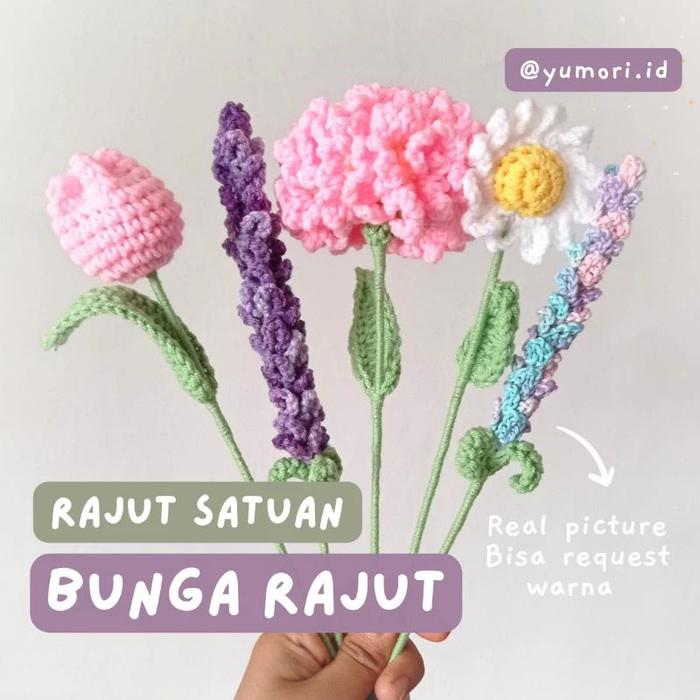 Gambar Bunga Rajut Crochet Flowers mawar , carnation , lily, bunga matahari - mawar dari Yumori undefined Tokopedia