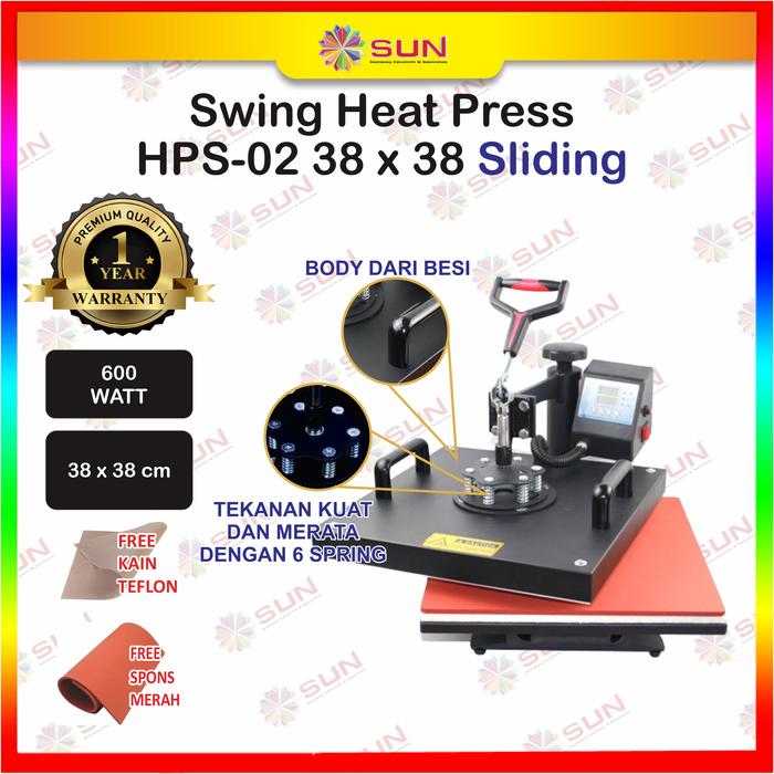 Gambar Mesin Press Kaos / SUN Swing Heat Press ES-01 UK 38 X 38cm + PETI KAYU - HPS-02 38x38, Surabaya dari Sun Indonesia Kota Surabaya Tokopedia