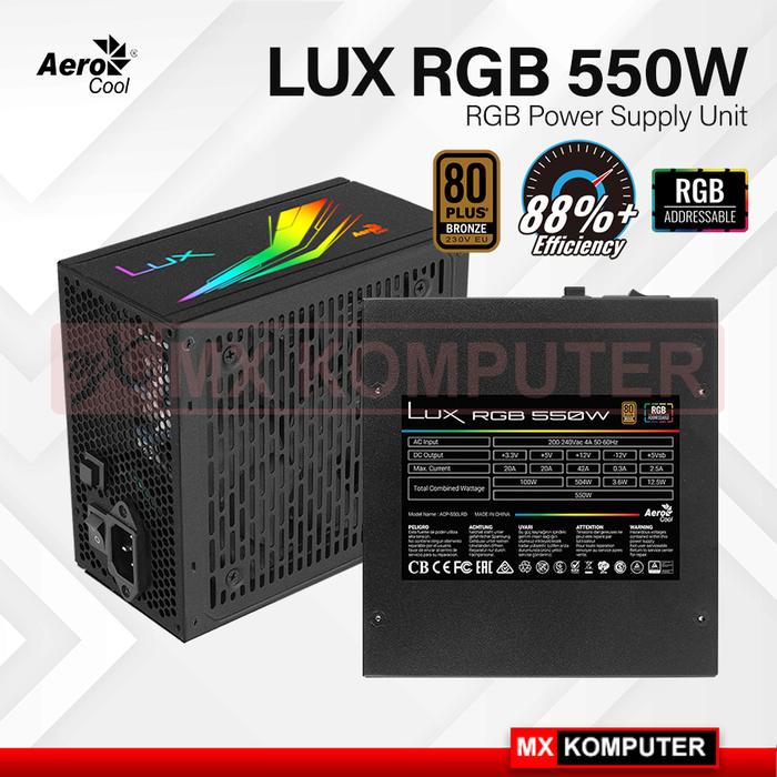 Gambar PSU Power Supply AEROCOOL LUX 550W 550 Watt RGB 80 Plus 80+ BRONZE dari MXKomputer_NEW undefined Tokopedia