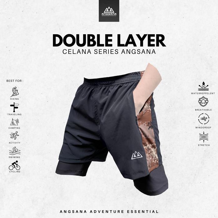 Gambar Celana pendek Angsana Outdoor Double layer Olahraga Gowes Gym Fitnes - Black Brown, Size M dari Angsana Outdoor Official undefined Tokopedia
