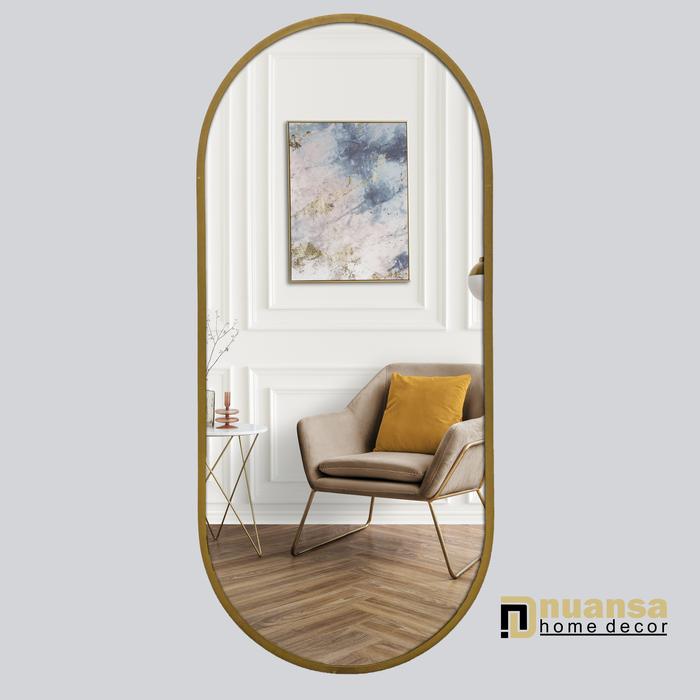 Gambar CERMIN GANTUNG OVAL - CERMIN DINDING - CERMIN MINIMALIS - KARET COKLAT, 28CM X 61CM dari NuansaHomeDecor undefined Tokopedia