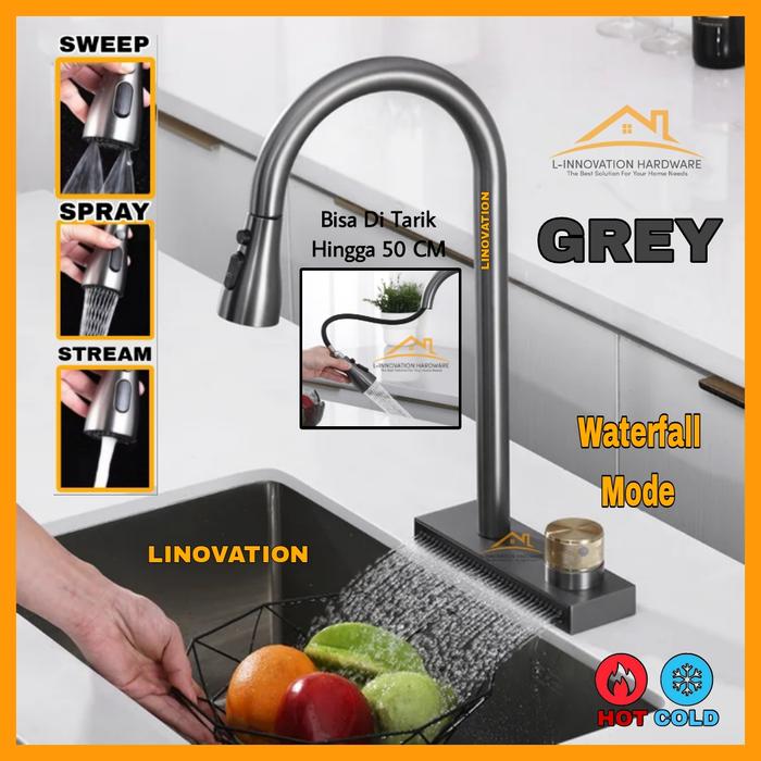 Gambar Kran wastafel cuci piring Air mancur keran sink tarik panas dingin - BLACK dari BABEH SANITARY undefined 4 Tokopedia
