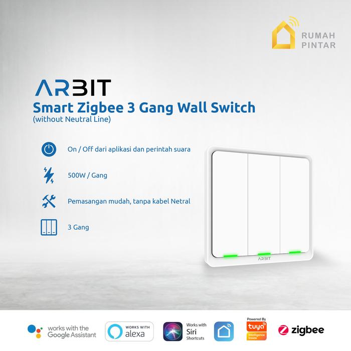 Gambar ARBIT Smart ZigBee Wall Switch Without Neutral Wire Line Putih Kabel Saklar - Putih, 1 gang dari ARBIT Smart Home Jogja JaTeng undefined Tokopedia