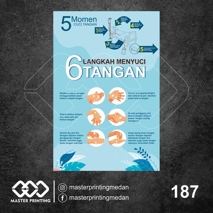 Gambar 187 - Stiker 5 Momen Cuci Tangan dan 6 Langkah Mencuci Tangan, Custom - 40 x 60 cm dari MASTER PRINTING OFFICIAL undefined Tokopedia