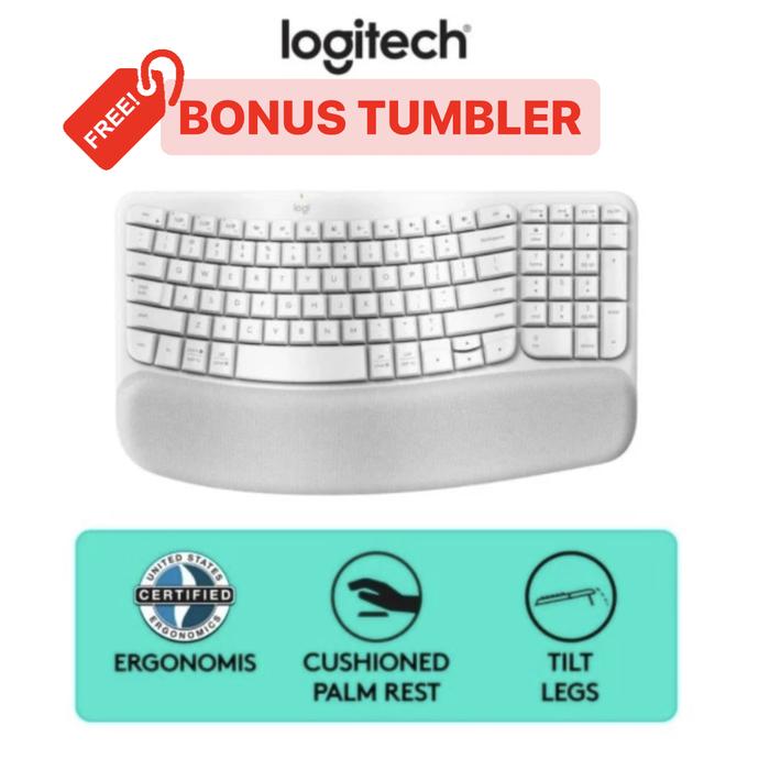 Gambar Logitech Wave Keys Keyboard Wireless Bluetooth Ergonomis Palm Rest Plastik Computer - Putih dari Click & Go Tokopedia undefined Tokopedia
