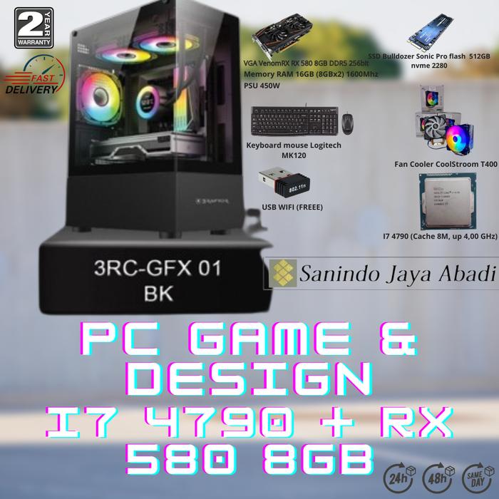 Jual PC Rakitan I7 4790+ VGA RX 580 8GB untuk GAME DESIGN Kota