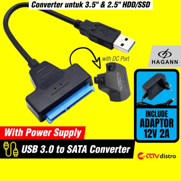 Gambar Kabel SATA to USB 3.0 & Adaptor 12V 2A / Adapter Hardisk HDD 3.5" 2.5" dari CCTV Distro undefined Tokopedia