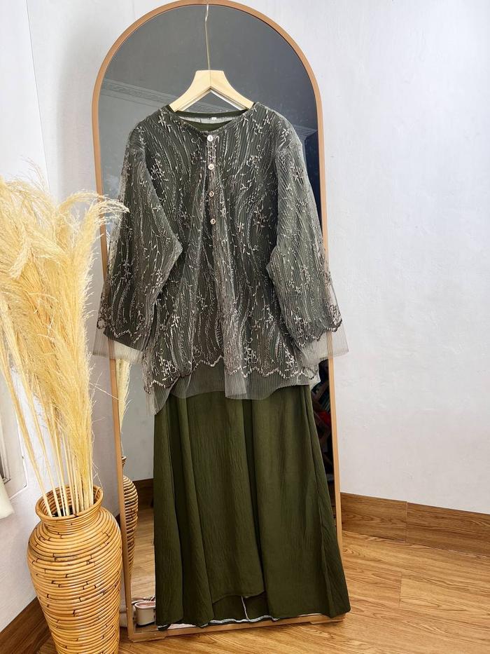 Gambar AKAVI - YANIA OUTER GAMIS SUPER JUMBO TERUSAN BIGSIZE BRUKAT OVERSIZE - Army, LD 140 dari Akavi undefined Tokopedia