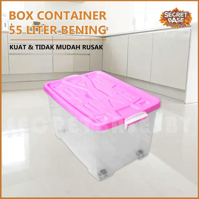 Gambar BOX CONTAINER 55 LITER + RODA - Kontainer Box Plastik / Penyimpanan - Bening Pink dari secretbase.sby undefined Tokopedia