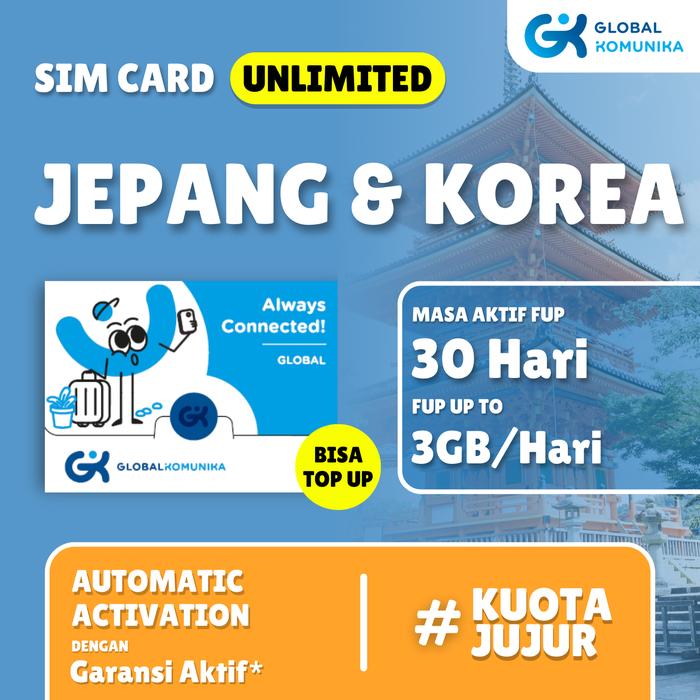 Gambar Sim Card Jepang Korea Unlimited | Japan Korea Simcard - 16 hari, 2GB/Hari dari globalkomunika undefined Tokopedia