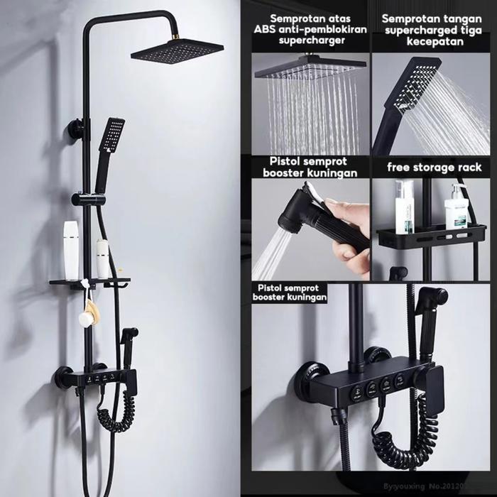 Gambar Set Shower Kamar Mandi Rain Shower Stainless Steel Hitam - 9-dingin+panas dari Hidup- undefined Tokopedia