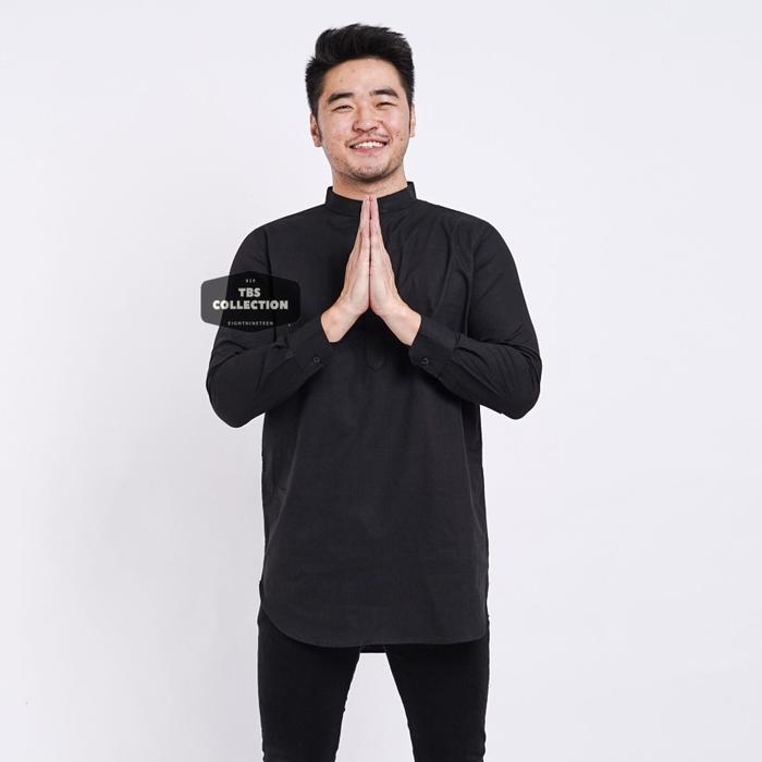 Gambar Baju Koko Kemeja Kurta Lengan Panjang Pria Cowok Merah Maroon Polos - Hitam, M dari Eight Nineteen Official undefined Tokopedia