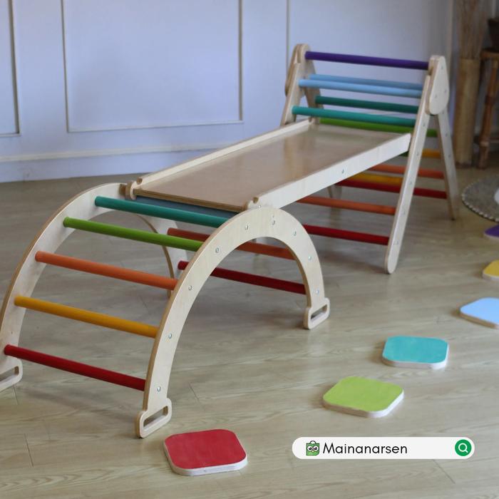 Gambar MAINAN EDUKASI KAYU/ PIKLER TRIANGLE & CLIMBING ARCH/ ANAK MONTESSORI - Set Gym CC, Natural Pastel dari Mainan.arsen undefined Tokopedia