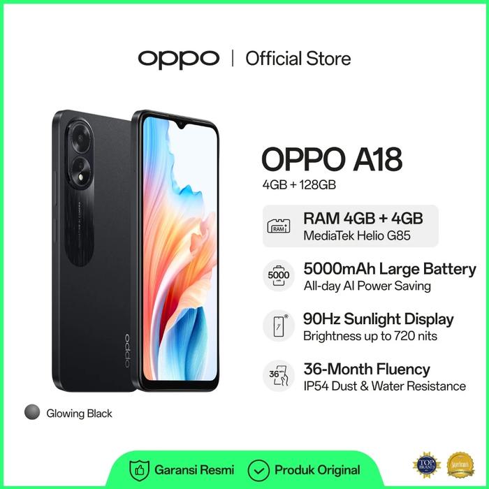 Gambar Oppo A18 4/128 GB Garansi Resmi - Hitam dari Mingci Store undefined Tokopedia