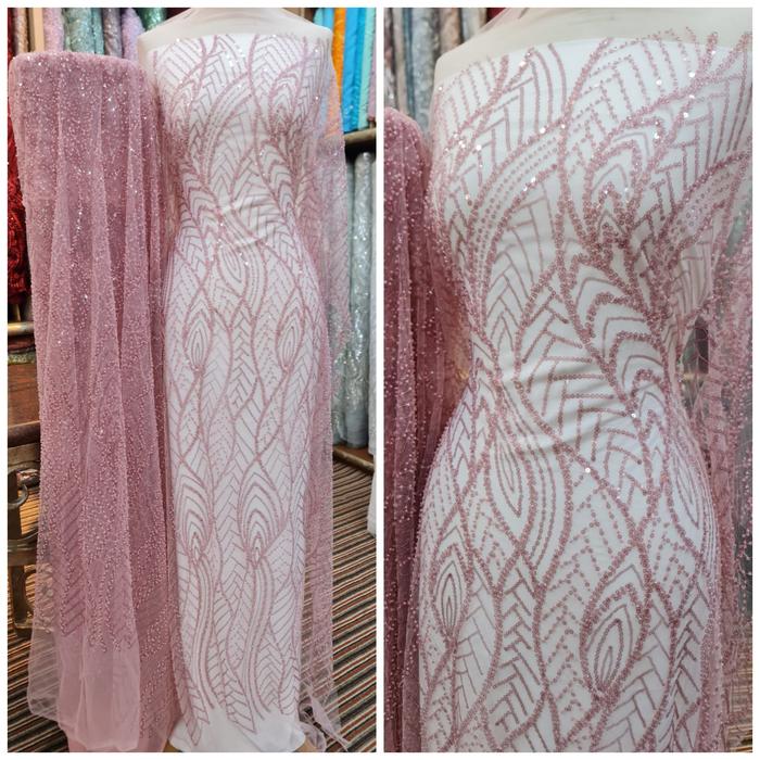 Gambar Bakal Kain Bahan Kebaya Dress Tulle Accessories/ Tulle Payet Sequins - Dust Pink dari Laristekstil undefined Tokopedia