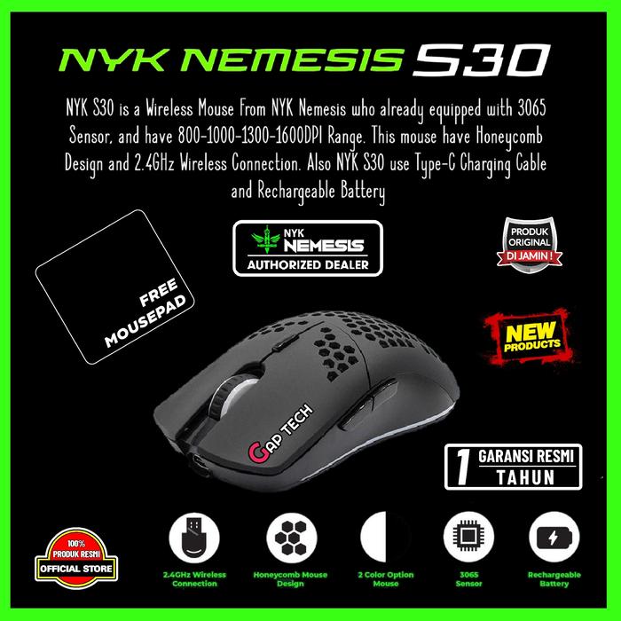 Gambar NYK Nemesis S30 / S 30 Wireless Gaming Mouse with Honeycomb Design - BLACK dari GAP TECH OFFICIAL undefined Tokopedia