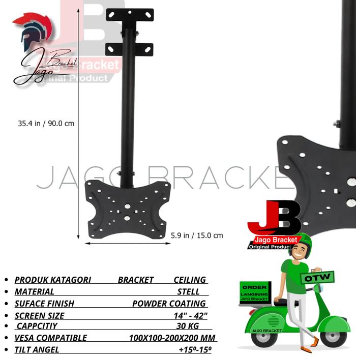 Gambar Bracket tv gantung plafon/Bracket Ceiling Wall Mount 32-75 inch plafon - 14"-42" dari JAGOBracketTv undefined Tokopedia