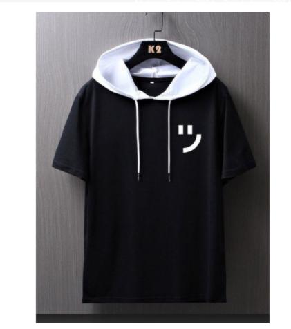 Gambar hoodie lengan pendek kaos topi big size all size atasan pria wanita - HITAM HD PUTIH, S dari VINZELL undefined Tokopedia