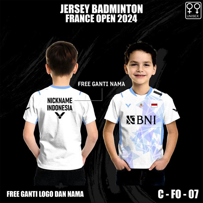 Gambar Jersey anak Badminton France Open 2024 baju bulu tangkis victor custom - LENGAN PENDEK, SIZE 0 dari BK KAOS JAYA undefined Tokopedia