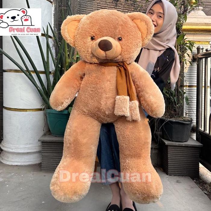 Gambar Boneka Teddy bear Beruang Fluffy Syal polos Besar Jumbo 1 meter - Mocca 1 meter dari caca|shop undefined Tokopedia