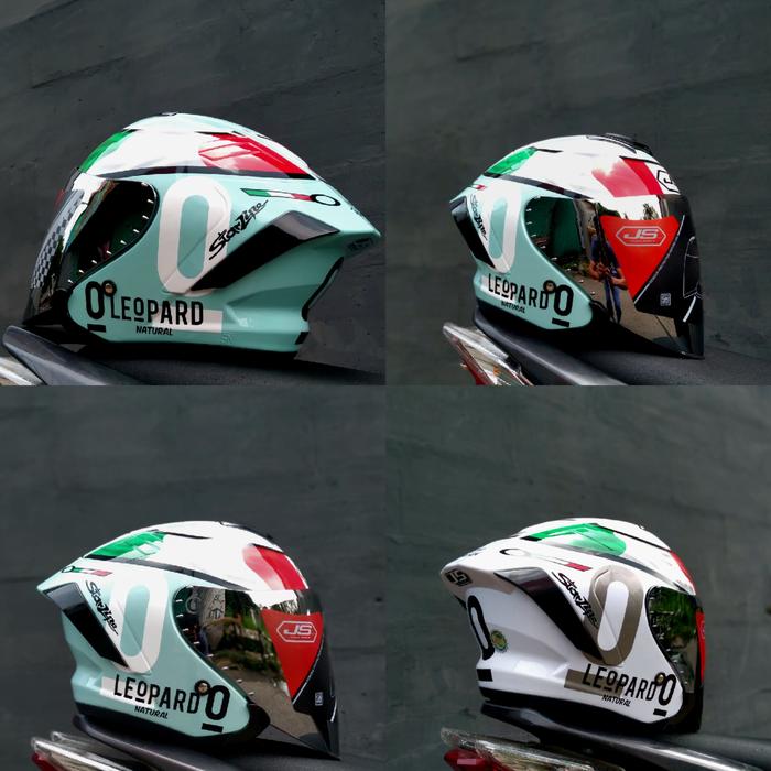 Gambar helm js armor motif  leopard aquamarine, SINGLE VISOR, SLOTINTERCOM, ORIGINAL SNI Helmet Iridium - aquamarine, All Size dari KA&KA HELMET undefined Tokopedia