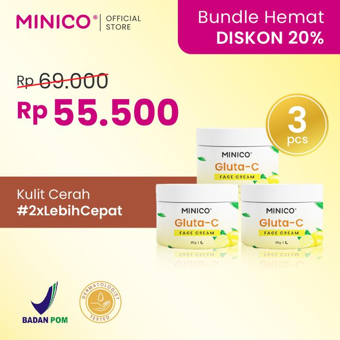 Gambar MINICO Gluta-C Face Cream BPOM 3 pcs | Krim Pelembab Wajah Krim Malam Glutathione Niacinamide Vit B3 Vit C Tranex Acid dari Minico Cosmetic undefined Tokopedia
