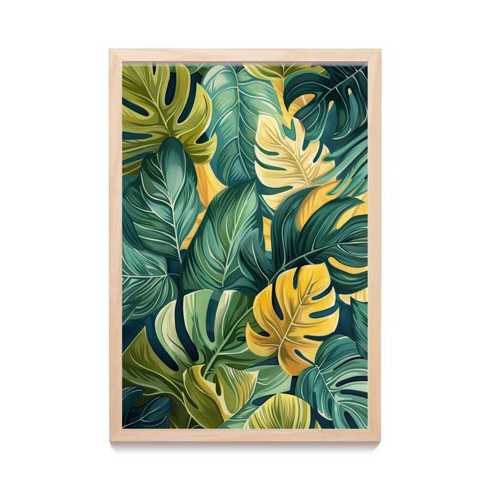 Gambar Lukisan Daun Monstera Tropical Leaf Color Wall Art Poster Pigura Kayu - TROP-07A, 30X45 CM dari posteruma undefined Tokopedia