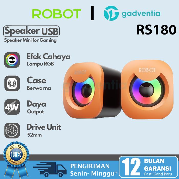 Gambar ROBOT RS190 Speaker Laptop PC Gaming Soundbar Super Bass Portable RGB - RS180 ORANGE dari GADVENTIA undefined Tokopedia