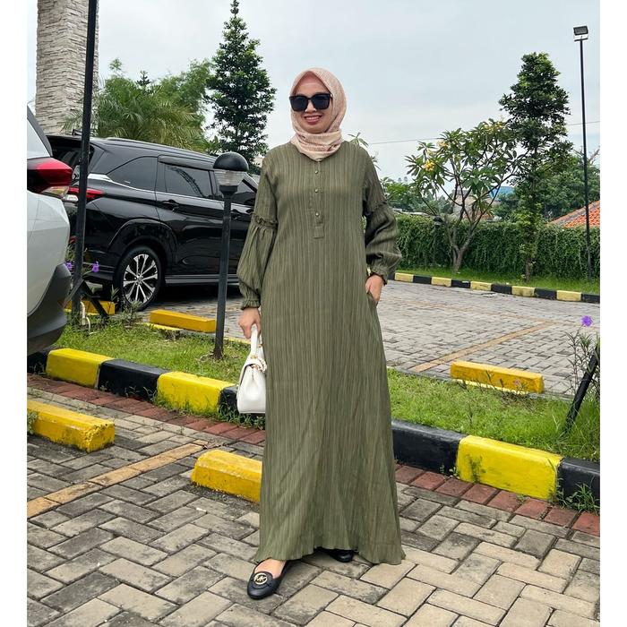 Gambar DM model baju gamis polos modern terbaru dress muslimah terkini - army dari Naran Collection undefined Tokopedia