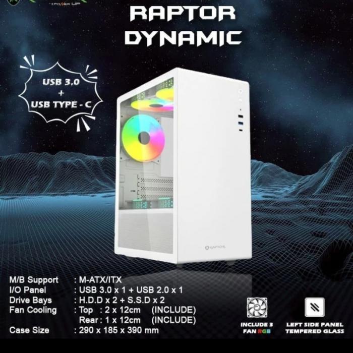 Gambar Case PC | Raptor Dynamic - MATX - Tempered Glass - Type C - 3 Fan Free - Putih dari Cahaya Computer SMG undefined Tokopedia