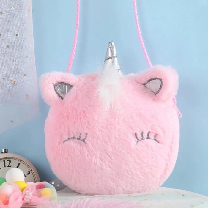 Gambar Tas Selempang Unicorn Bulu Plush Sling bag Anak Perempuan Cewek Lucu - Pink dari Unicornstuff indonesia undefined Tokopedia