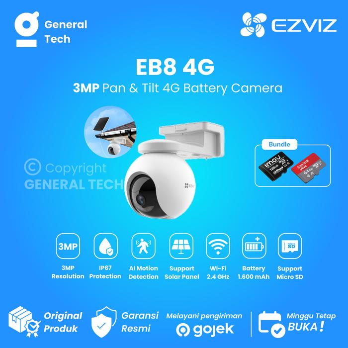 Gambar Ezviz EB8 2K Pan & Tilt 4G Battery Camera + Solar Panel - EB8+SOLAR PANEL dari General Tech Online undefined Tokopedia