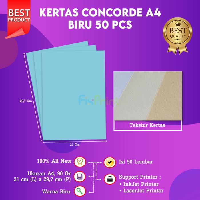 Gambar Kertas Concorde 210mm x 297mm Inkjet Laserjet 1 pack isi 50 90gr A4 - Biru dari FixPrint Indonesia undefined Tokopedia