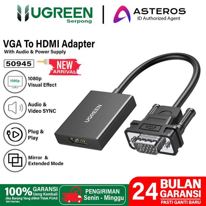 Gambar Adapter Converter VGA Male To HDMI Female UGREEN HD 1080p With Audio - 50945 dari Ugreen Serpong undefined Tokopedia