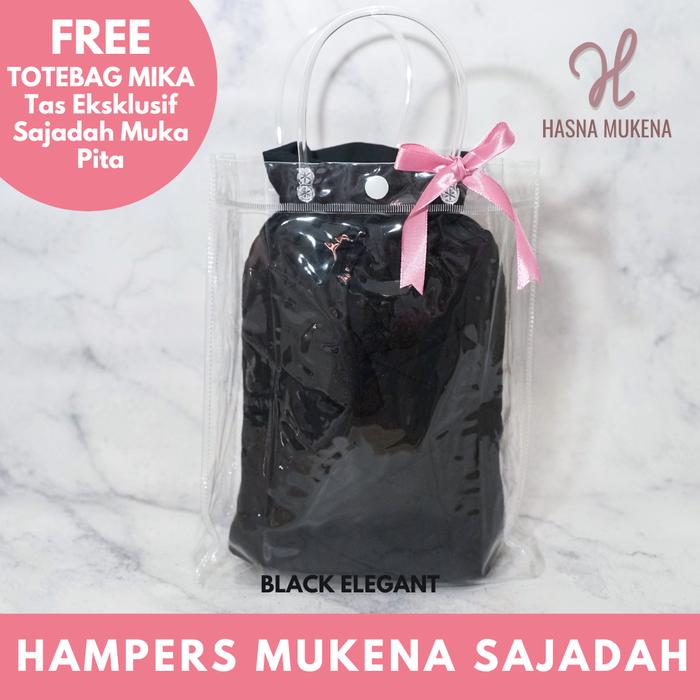 Gambar Hampers Mukena Sajadah Silky Renda Free Tas Travelling & Box - Black Elegant, Totebag Mika dari Hasna Mukena undefined Tokopedia