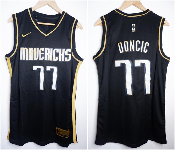 Jual JERSEY BASKET NBA BLACK GOLD MAVERICKS #77 LUKA DONCIC HITAM