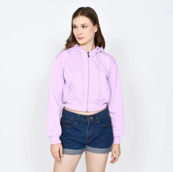 Gambar Hoodie Crop Jaket Hoodie Jumper Polos Wanita All Size - Big Size - Lilac, S dari Mpxthestore undefined Tokopedia