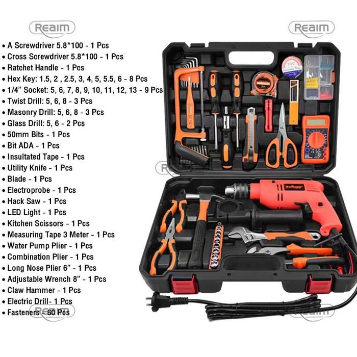 Gambar Reaim Hand Toolset 113PCS Tool Kit Set / Toolbox Cordless Drill Set - 113 PCS SET dari CV SAHARI undefined Tokopedia