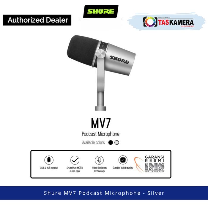 Gambar SHURE MV7 Podcast Microphone - SHURE Mic MV7 - MV7 USB SILVER dari TasKamera-ID undefined Tokopedia