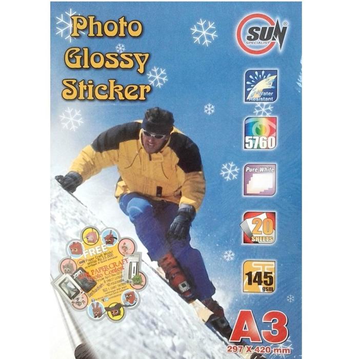 Gambar Kertas Stiker Foto Glossy A3 - Glossy Photo Sticker Paper 145 Gram ( Support Printer Epson/Canon/HP/Brother Ori (Dye ) - 664, 003, 673, 001 ) - 145 gsm, Surabaya dari Sun Indonesia undefined Tokopedia