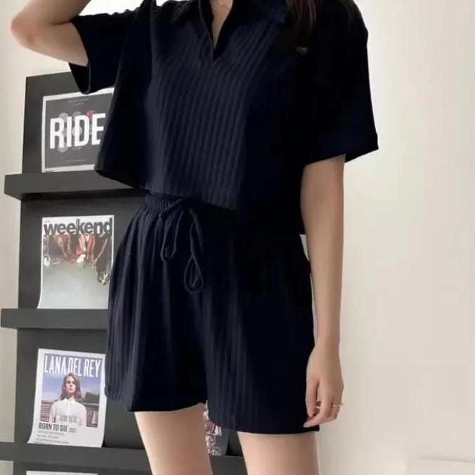 Gambar Set knit hotpants/ Setelan celana pendek wanita - Hitam dari Just.take.It undefined Tokopedia