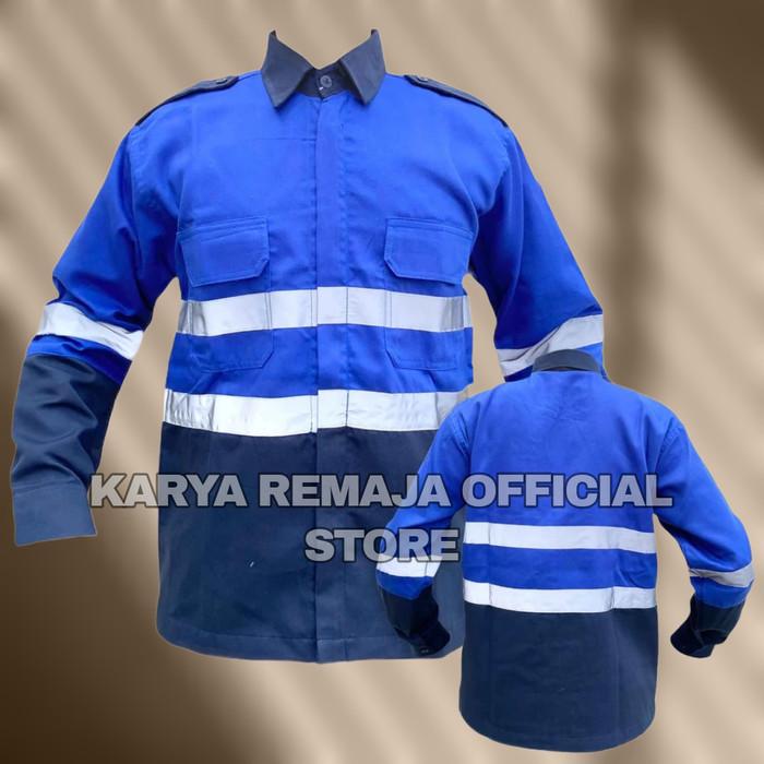 Gambar KEMEJA Kombinasi 2 warna BIRU BCA lengan panjang Baju bengkel premium - Biru BCA, M dari Karya Remeja Store undefined Tokopedia