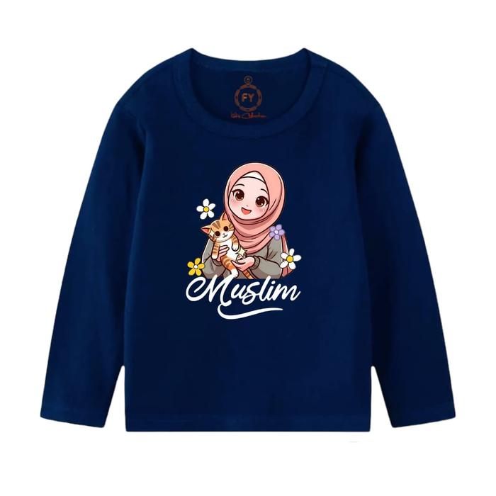 Gambar Baju Kaos Islami Lengan Panjang Anak Perempuan Muslim Flower 2-10th - Navy, 8 dari logokids undefined Tokopedia